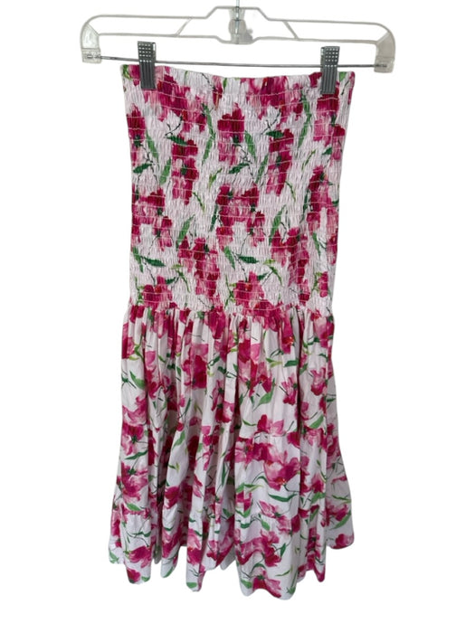 Misa Size S Magenta & Green Cotton Smocked Flowers Strapless Midi Dress Magenta & Green / S