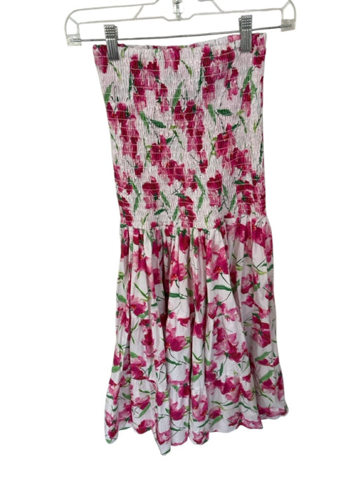Misa Size S Magenta & Green Cotton Smocked Flowers Strapless Midi Dress Magenta & Green / S