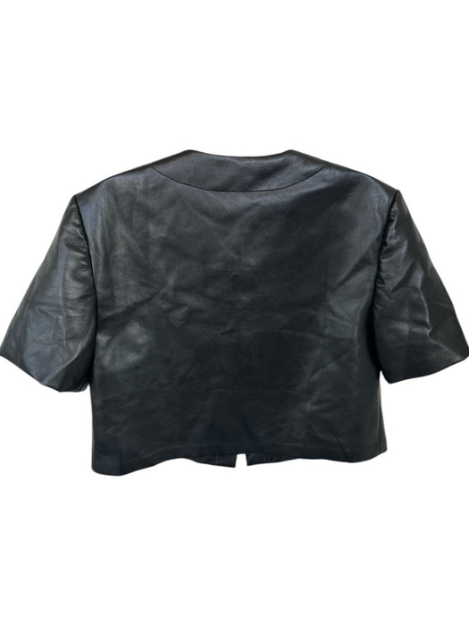 Amanda Uprichard Size S Black Vegan Leather Short Sleeve Button Down Cropped Top Black / S