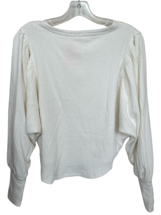 Free People Size XS Ivory Cotton Blend Long Balloon Sleeve Perforated Top Ivory / XS