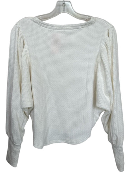 Free People Size XS Ivory Cotton Blend Long Balloon Sleeve Perforated Top Ivory / XS