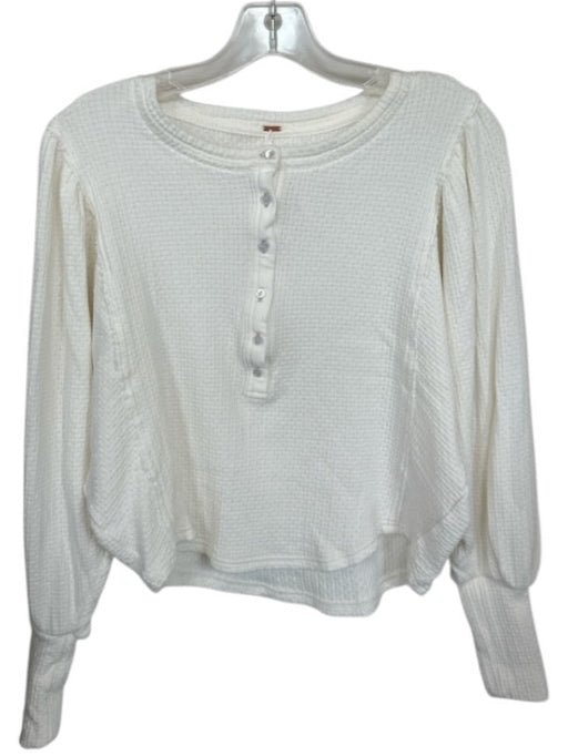 Free People Size XS Ivory Cotton Blend Long Balloon Sleeve Perforated Top Ivory / XS