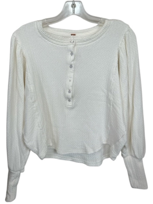 Free People Size XS Ivory Cotton Blend Long Balloon Sleeve Perforated Top Ivory / XS
