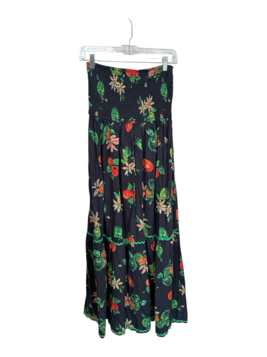 Damson Madder Size 10 Charcoal & Green Organic Cotton Strapless smocked Dress Charcoal & Green / 10