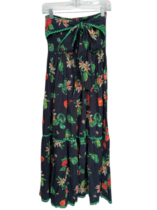 Damson Madder Size 10 Charcoal & Green Organic Cotton Strapless smocked Dress Charcoal & Green / 10