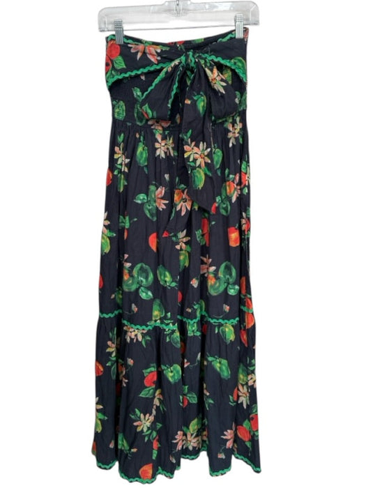 Damson Madder Size 10 Charcoal & Green Organic Cotton Strapless smocked Dress Charcoal & Green / 10