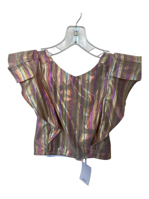Koch Size XS Multi Polyester Blend Short Sleeve Metallic Lines Top Multi / XS