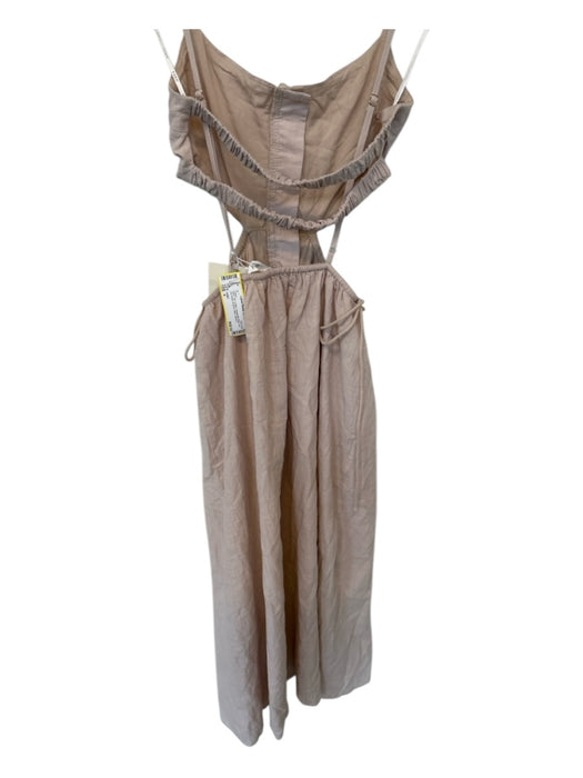 SABO Size 4 Tan Cotton Spaghetti Strap Cut Out Sides Buttons Maxi Dress Tan / 4