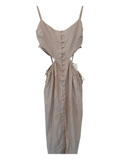 SABO Size 4 Tan Cotton Spaghetti Strap Cut Out Sides Buttons Maxi Dress Tan / 4