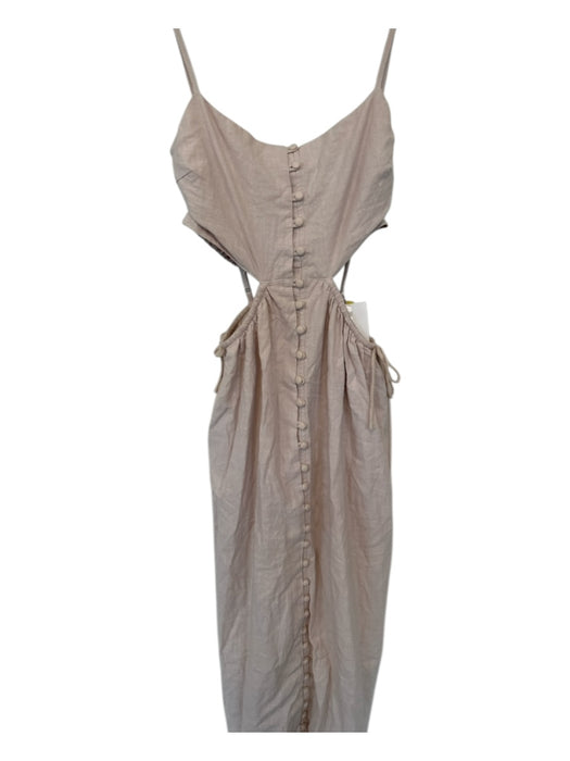 SABO Size 4 Tan Cotton Spaghetti Strap Cut Out Sides Buttons Maxi Dress Tan / 4