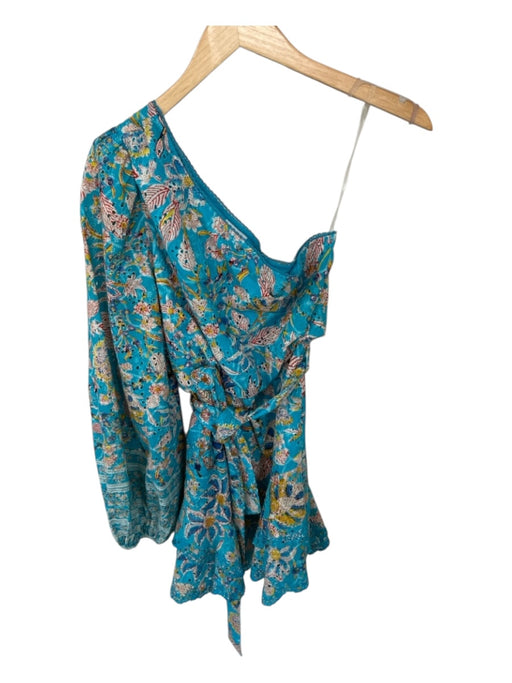 Hemant & Nandita Size S Blue & Yellow Cotton One Shoulder Eyelet Flowers Dress Blue & Yellow / S