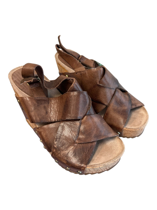 Antelope Shoe Size 37 Brown Leather open toe Cork Criss Cross Detail Wedge Shoes Brown / 37