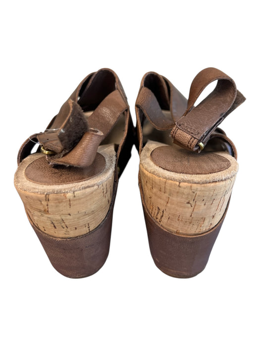 Antelope Shoe Size 37 Brown Leather open toe Cork Criss Cross Detail Wedge Shoes Brown / 37