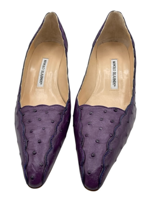 Manolo Blahnik Shoe Size 38.5 Deep Purple Ostrich Leather Pointed Toe Heels Deep Purple / 38.5