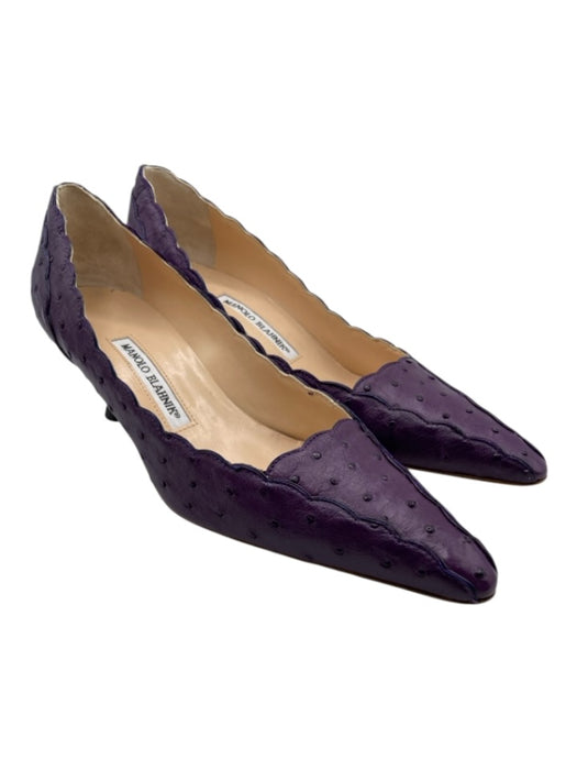 Manolo Blahnik Shoe Size 38.5 Deep Purple Ostrich Leather Pointed Toe Heels Deep Purple / 38.5