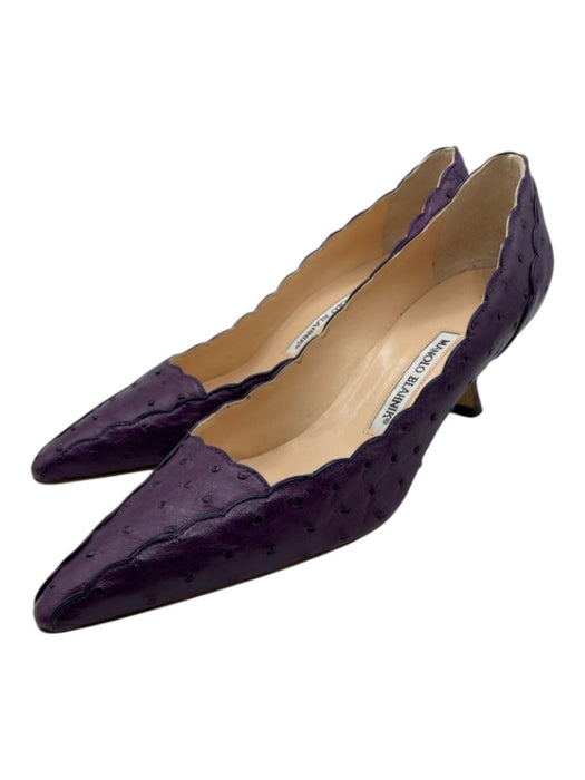Manolo Blahnik Shoe Size 38.5 Deep Purple Ostrich Leather Pointed Toe Heels Deep Purple / 38.5