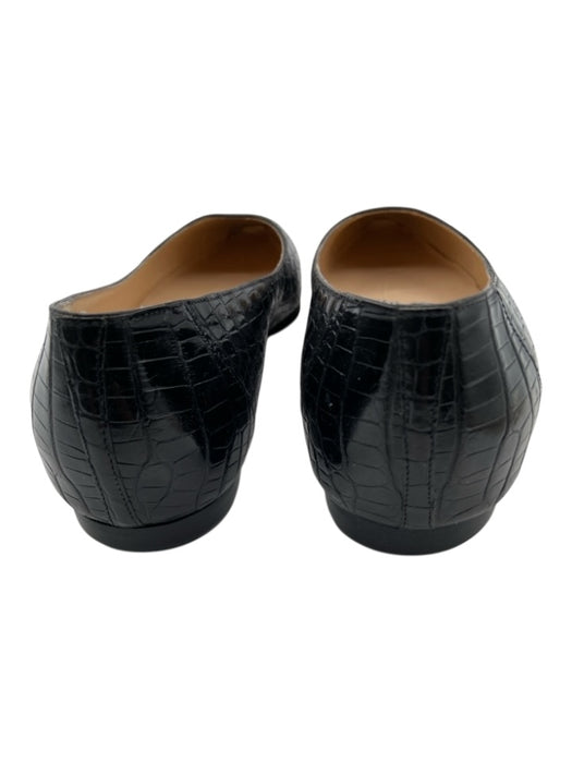Manolo Blahnik Shoe Size 38.5 Black Croc Leather Pointed Square Toe Flats Shoes Black / 38.5