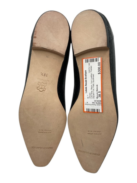 Manolo Blahnik Shoe Size 38.5 Black Croc Leather Pointed Square Toe Flats Shoes Black / 38.5