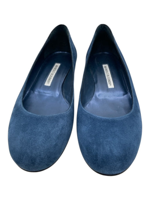 Manolo Blahnik Shoe Size 38 Navy Leather Round Toe Flats Suede Shoes Navy / 38