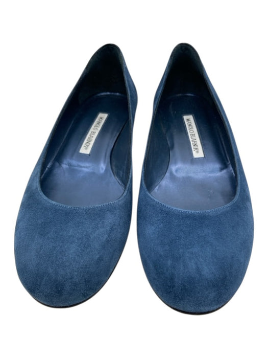 Manolo Blahnik Shoe Size 38 Navy Leather Round Toe Flats Suede Shoes Navy / 38