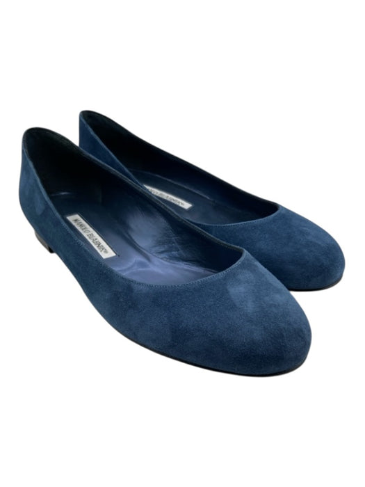 Manolo Blahnik Shoe Size 38 Navy Leather Round Toe Flats Suede Shoes Navy / 38
