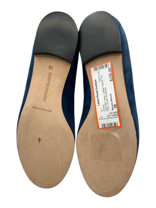 Manolo Blahnik Shoe Size 38 Navy Leather Round Toe Flats Suede Shoes Navy / 38