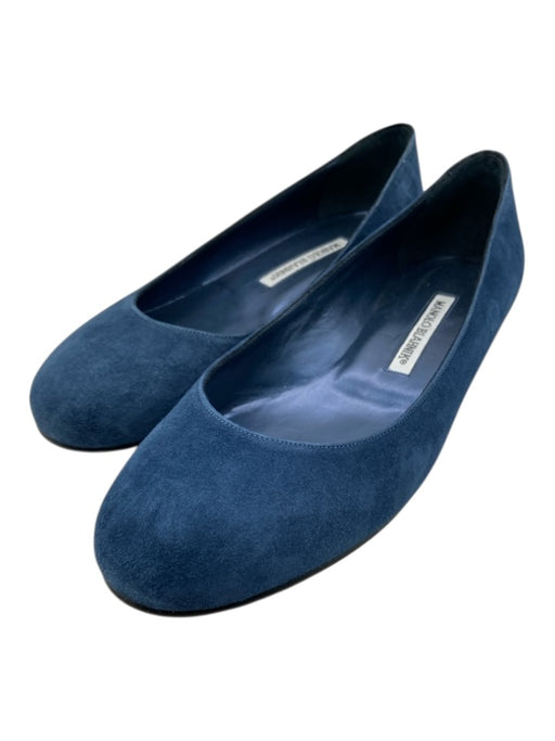 Manolo Blahnik Shoe Size 38 Navy Leather Round Toe Flats Suede Shoes Navy / 38