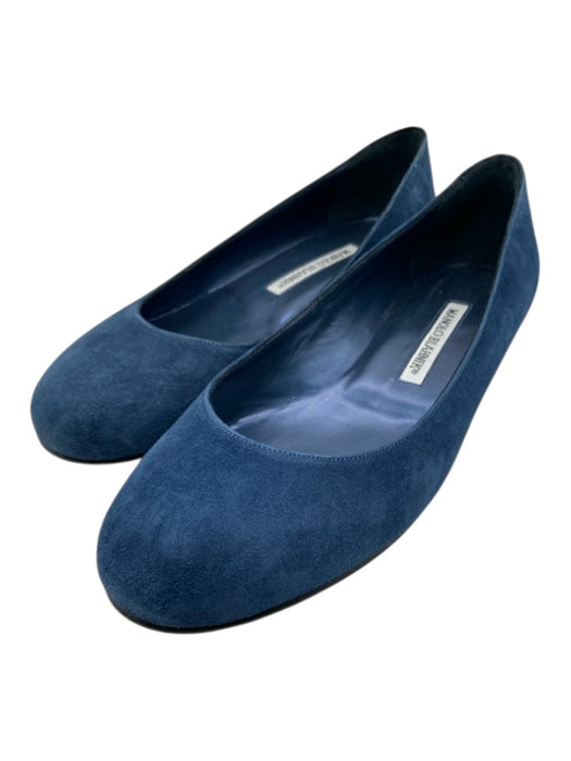 Manolo Blahnik Shoe Size 38 Navy Leather Round Toe Flats Suede Shoes Navy / 38