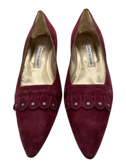 Manolo Blahnik Shoe Size 38.5 Burgundy Leather Pointed Toe Suede Studs Heels Burgundy / 38.5
