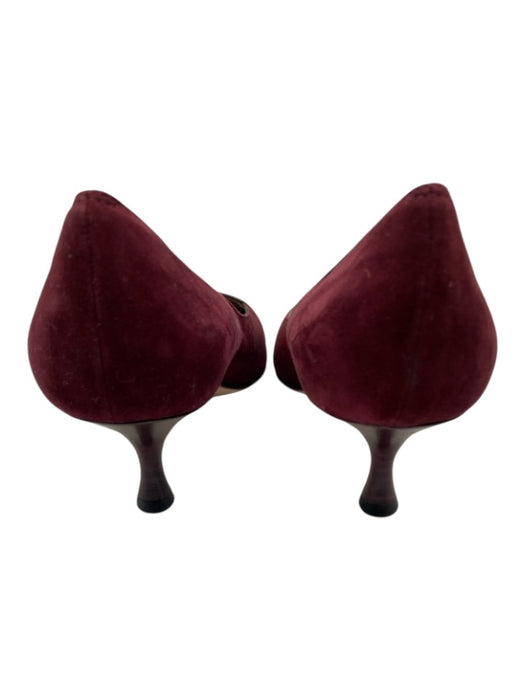 Manolo Blahnik Shoe Size 38.5 Burgundy Leather Pointed Toe Suede Studs Heels Burgundy / 38.5