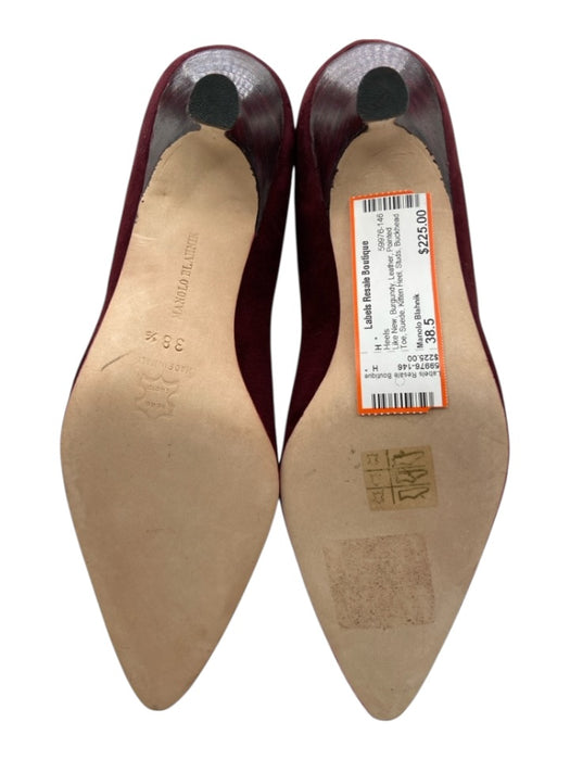 Manolo Blahnik Shoe Size 38.5 Burgundy Leather Pointed Toe Suede Studs Heels Burgundy / 38.5