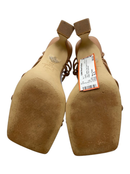 Marc Fisher Shoe Size 6.5 Tan Leather Open Square Toe Slip On Kitten Heel Heels Tan / 6.5