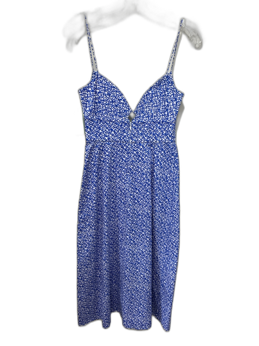 Saloni Size 2 Blue & White Cotton All Over Print Sleeveless Cutout Midi Dress Blue & White / 2