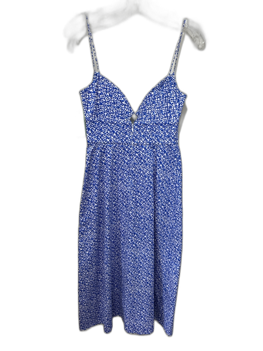 Saloni Size 2 Blue & White Cotton All Over Print Sleeveless Cutout Midi Dress Blue & White / 2