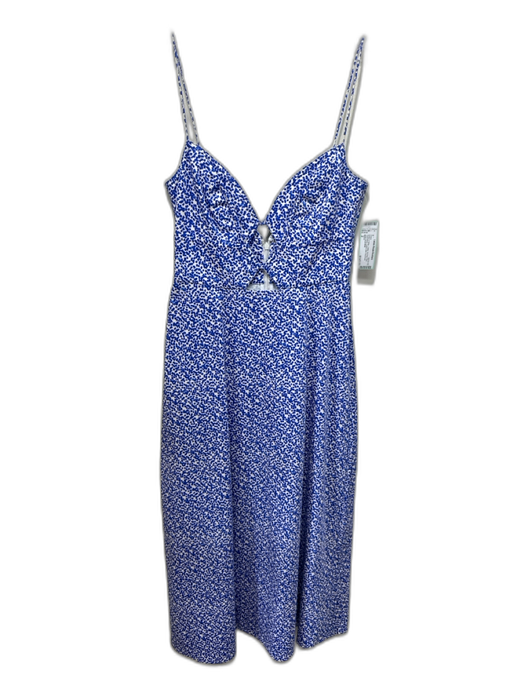 Saloni Size 2 Blue & White Cotton All Over Print Sleeveless Cutout Midi Dress Blue & White / 2