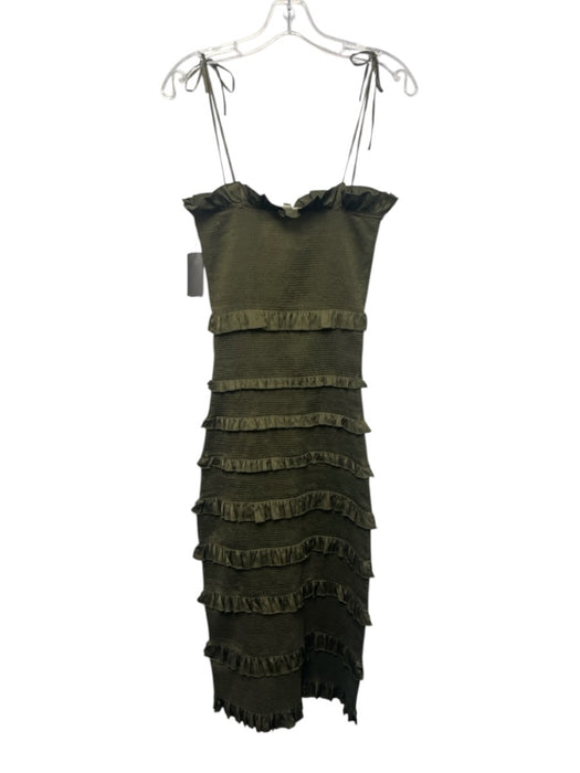 V. Chapman Size 2 Olive Green Polyester Blend Shirred Ruffle Tie Straps Dress Olive Green / 2