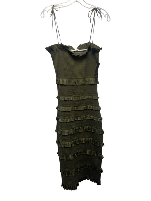 V. Chapman Size 2 Olive Green Polyester Blend Shirred Ruffle Tie Straps Dress Olive Green / 2