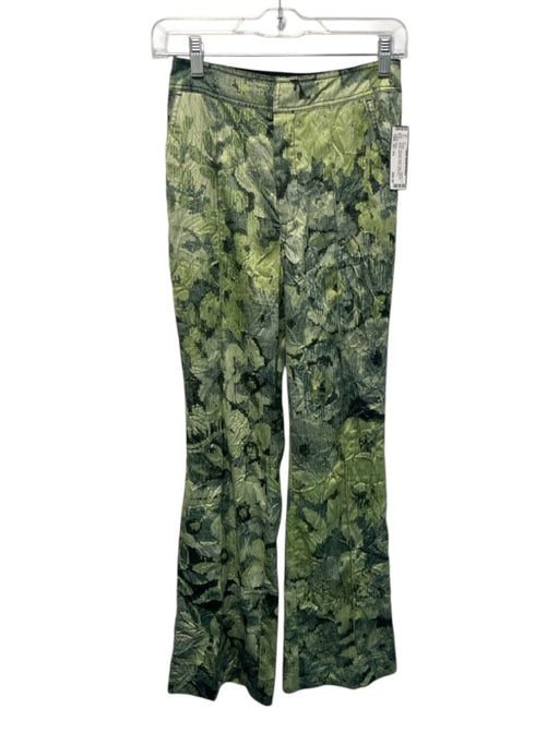Ganni Size 32 / XS Green Polyester Blend Satin Abstract Floral High Rise Pants Green / 32 / XS