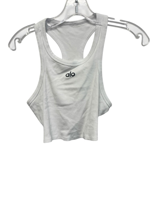 Alo Yoga Size S White & Black Ribbed Logo Cropped Racerback Top White & Black / S