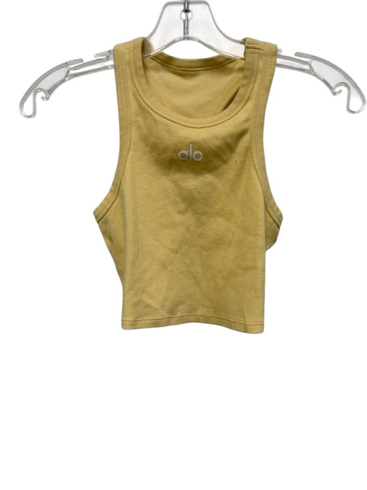 Alo Yoga Size XS Yellow & White Ribbed Logo Cropped Racerback Top Yellow & White / XS