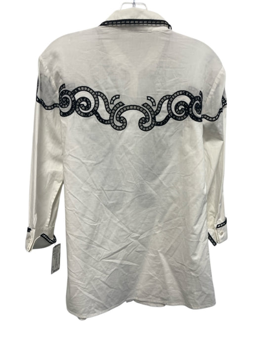 Anne Fontaine Size 40 / s White & Black Cotton Blend Embroidered Button Down Top White & Black / 40 / s