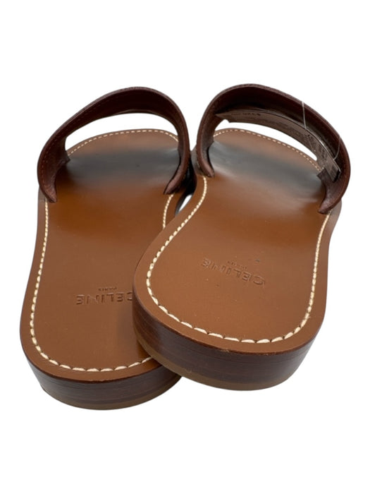 Celine Shoe Size 37 Brown Leather Gold Tone Hardware Logo Slide Sandals Brown / 37