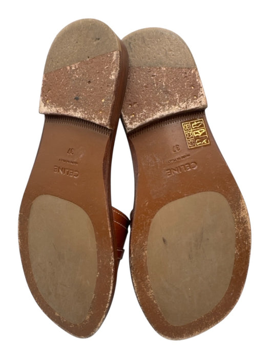 Celine Shoe Size 37 Brown Leather Gold Tone Hardware Logo Slide Sandals Brown / 37