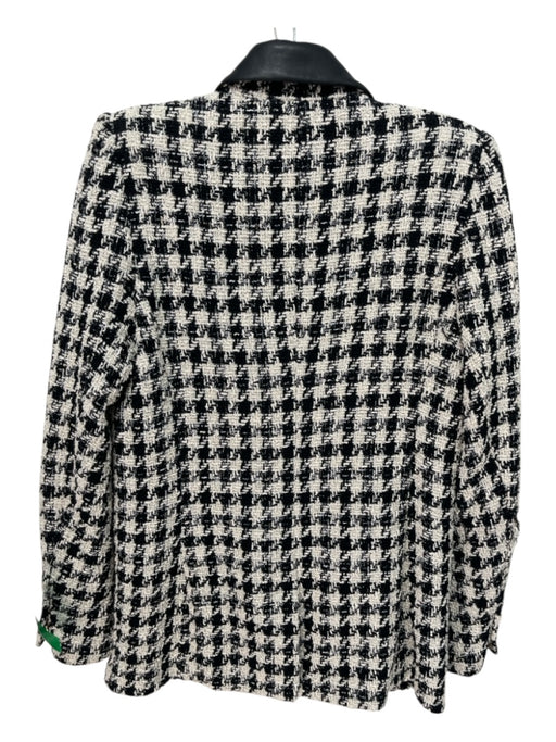 Generation Love Size S B&W Cotton Blend Faux Leather Collar Tweed Pockets Blazer B&W / S