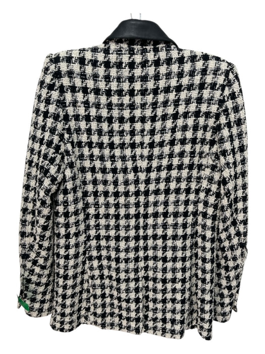 Generation Love Size S B&W Cotton Blend Faux Leather Collar Tweed Pockets Blazer B&W / S