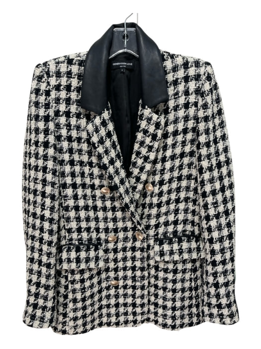 Generation Love Size S B&W Cotton Blend Faux Leather Collar Tweed Pockets Blazer B&W / S