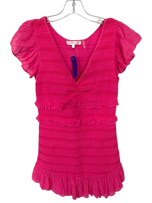 Loveshackfancy Size M Hot pink Cotton Flutter Sleeves smocked V Neck Dress Hot pink / M