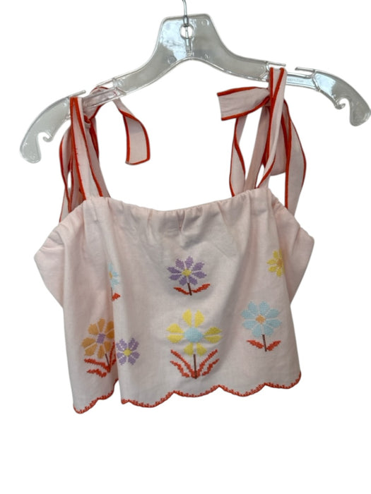 Amable Size L Pink & Orange Rayon Blend Floral Stitch Detail Scrunch detail Top Pink & Orange / L
