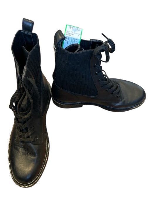 Sam Edelman Shoe Size 8.5 Black Leather & Canvas Lace Up stretch sides Booties Black / 8.5