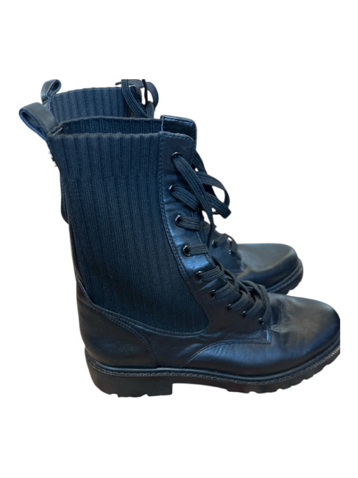 Sam Edelman Shoe Size 8.5 Black Leather & Canvas Lace Up stretch sides Booties Black / 8.5